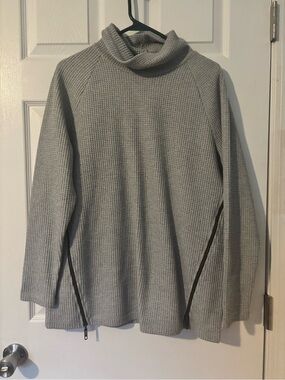 L.L. Bean Light Gray Waffle Knit Turtleneck Sweater